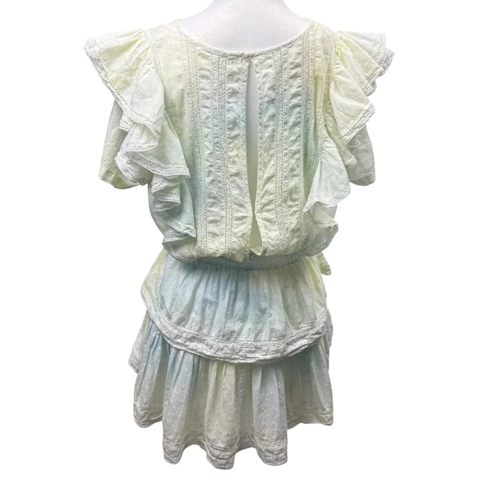 LOVESHACKFANCY‎ Natasha Mini Dress Size M Lily Pond Tiered Ruffle Tie Dye Dainty - Picture 8 of 14